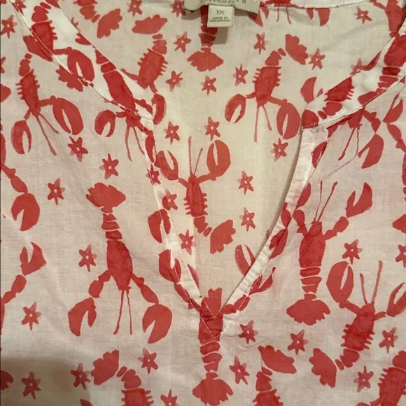 Talbots Plus 1X Red and White Lobster Print Tank - Picture 3 of 4